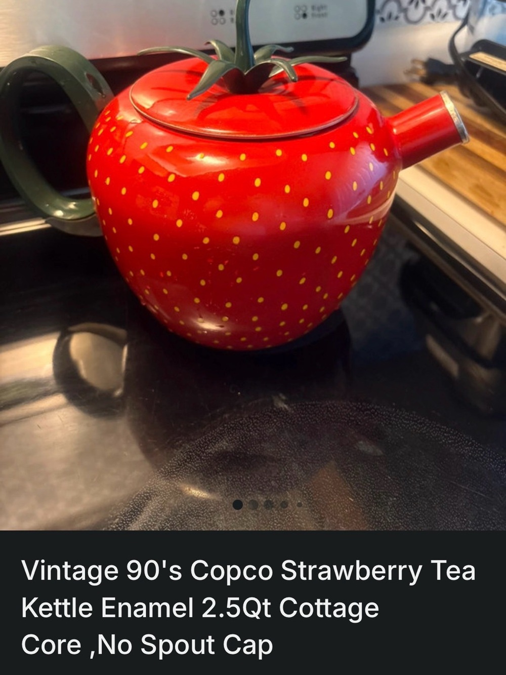 Strawberry Enamel Teapot - Red Strawberry Design